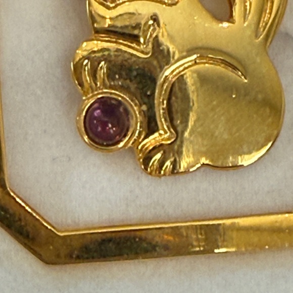 Judith Leiber gold dog bookmark with small purple pink gemstone - Picture 5 of 9